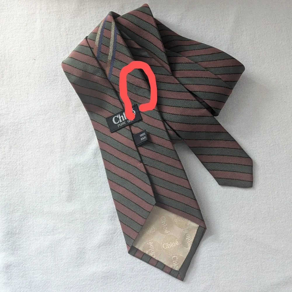 Vintage Chloe Dark Brown & Green Striped 100% Silk Tie Spain